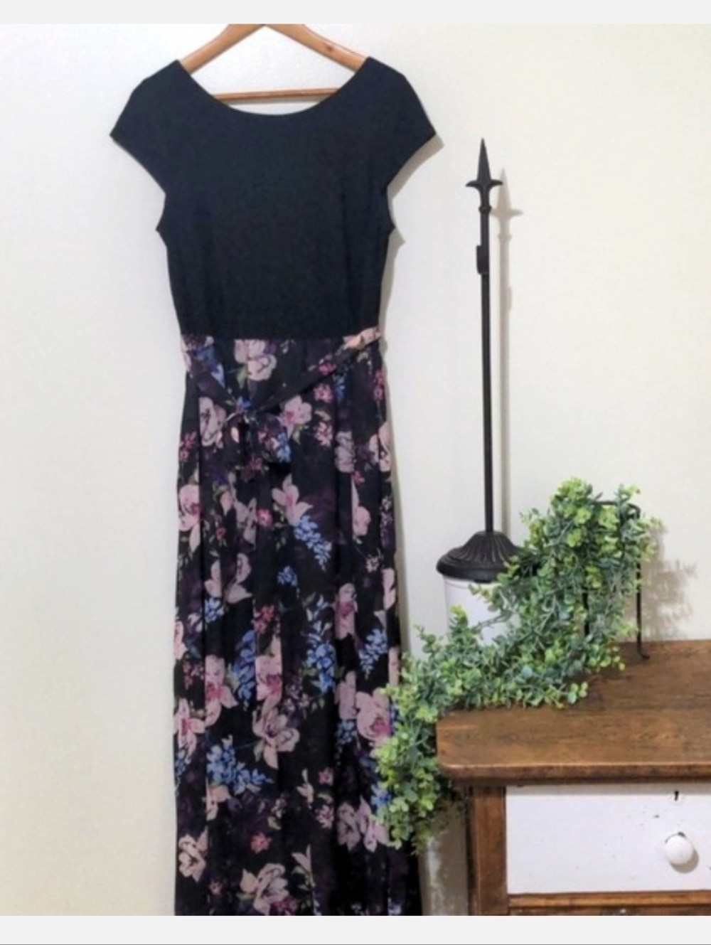 Mixed Media floral chiffon maxi dress